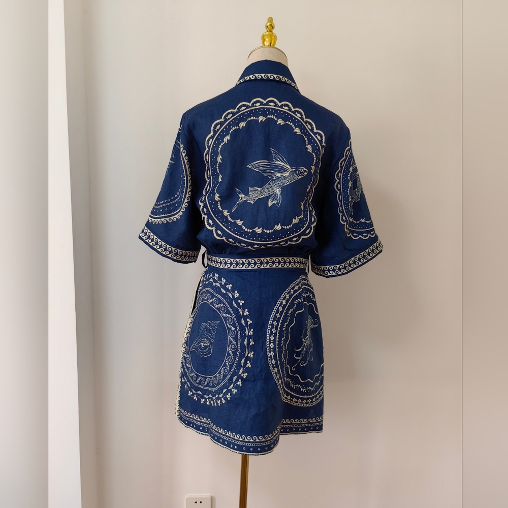 Alemais Oceane belted printed linen mini shirt dress - Picture 7 of 11